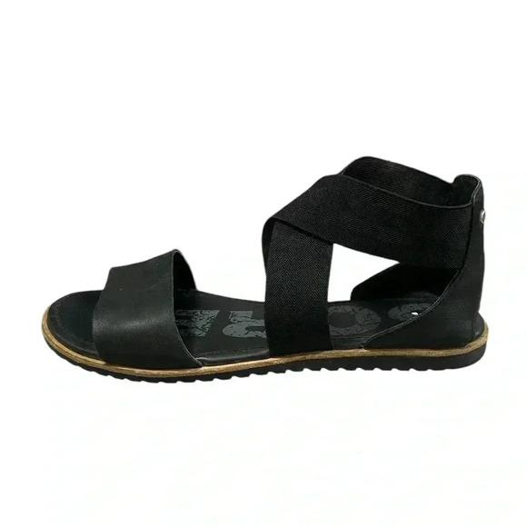 Sorel Womens Ella Sandals Gore Strap Black Flat Shoes Casual Travel Size 9 - Picture 1 of 7